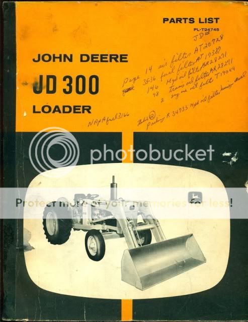 John Deere JD300 Loader Parts List Book Manual PL T24745 PC 972 January 1970