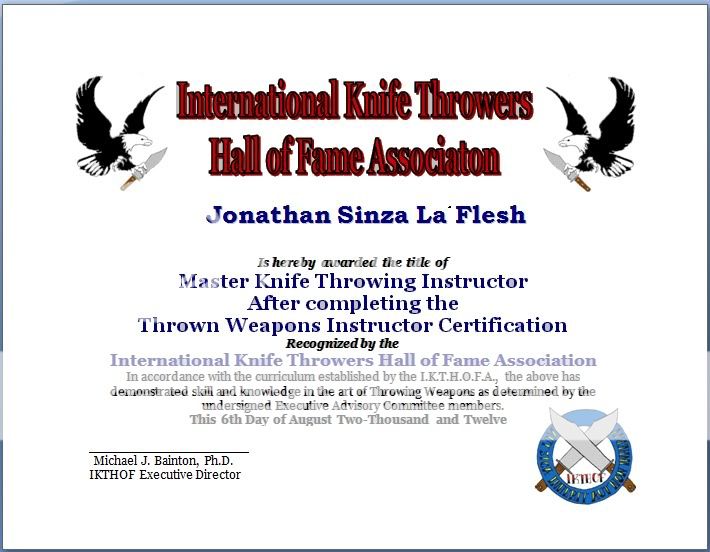 Certified Master Knife Throwing instructor Certified