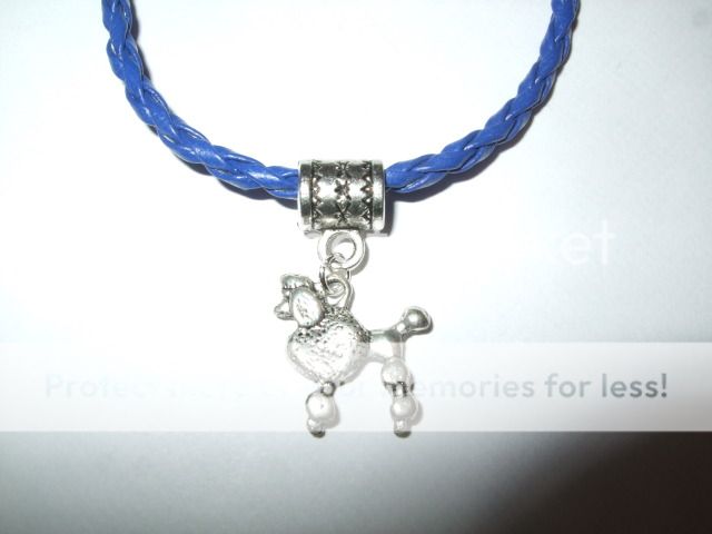 Handmade Poodle Dog Leather Bracelet with Charm Standard Miniature Blue or Pink