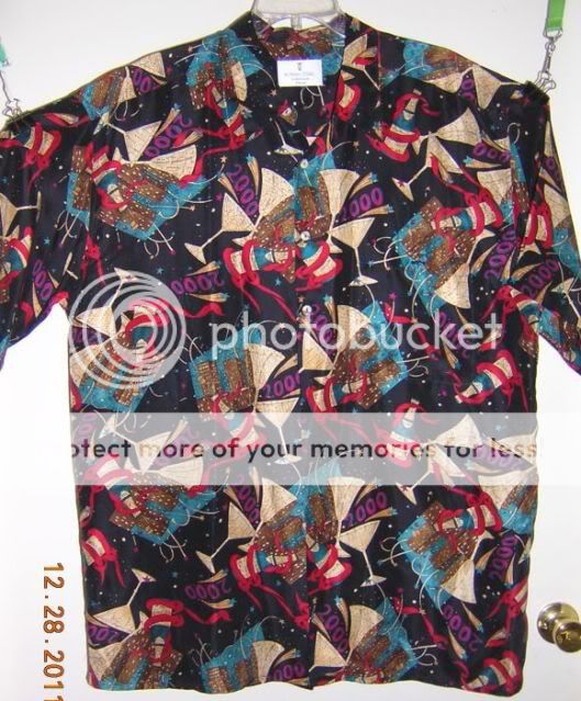 Silk Millennnium Fine Champane Bottles Print 2000 XL Aloha Shirt Burma 