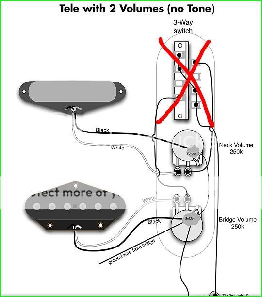 Help with 3-way switch wiring (2-volume, no tone) | Telecaster Guitar Forum