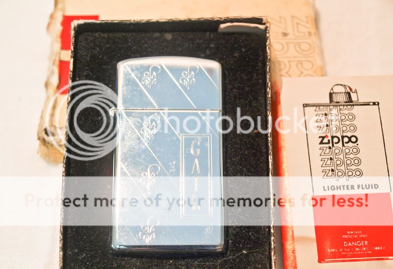 Vintage Zippo Slim Lighter EngravedGail with Original Box Silver