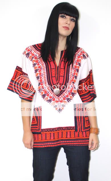 Vtg 70s BOHO HIPPIE Psychedelic Mod ETHNIC Cotton Dashiki Caftan Dress 