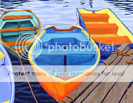 CAPE COD Orange Rowboats Matted Print, Skiffs, Seascape  