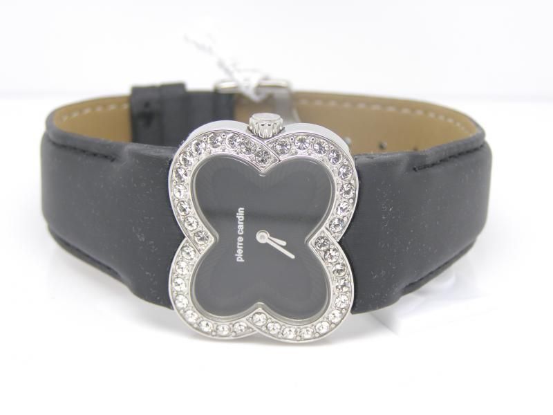 Pierre Cardin Ladies Petales Crystal Bracelet Watch PC104342F01 Leather Black