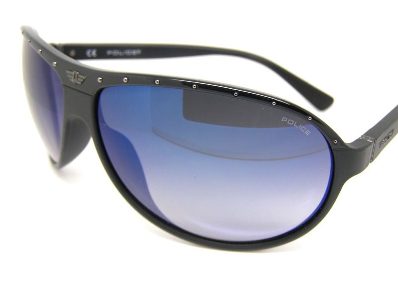 Police Atemberaubende coole Sonnenbrille S1857 7V4B Blauer Spiegel Schwarz Schraube 2 Modisch Neu
