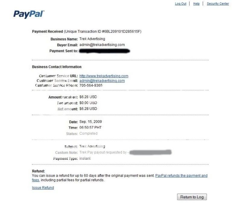 Trek Pay - My First Payment TrekPay1stpayout09152009