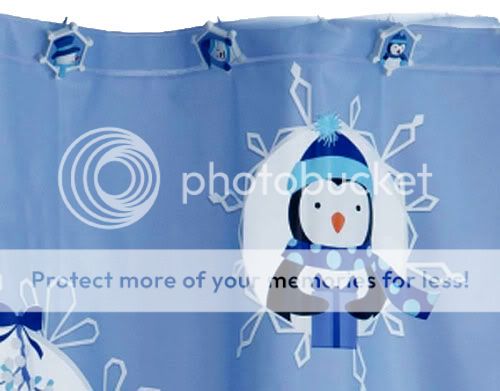 Snowman Penguin Christmas Vinyl Shower Curtain & Hook Set Peekaboo 