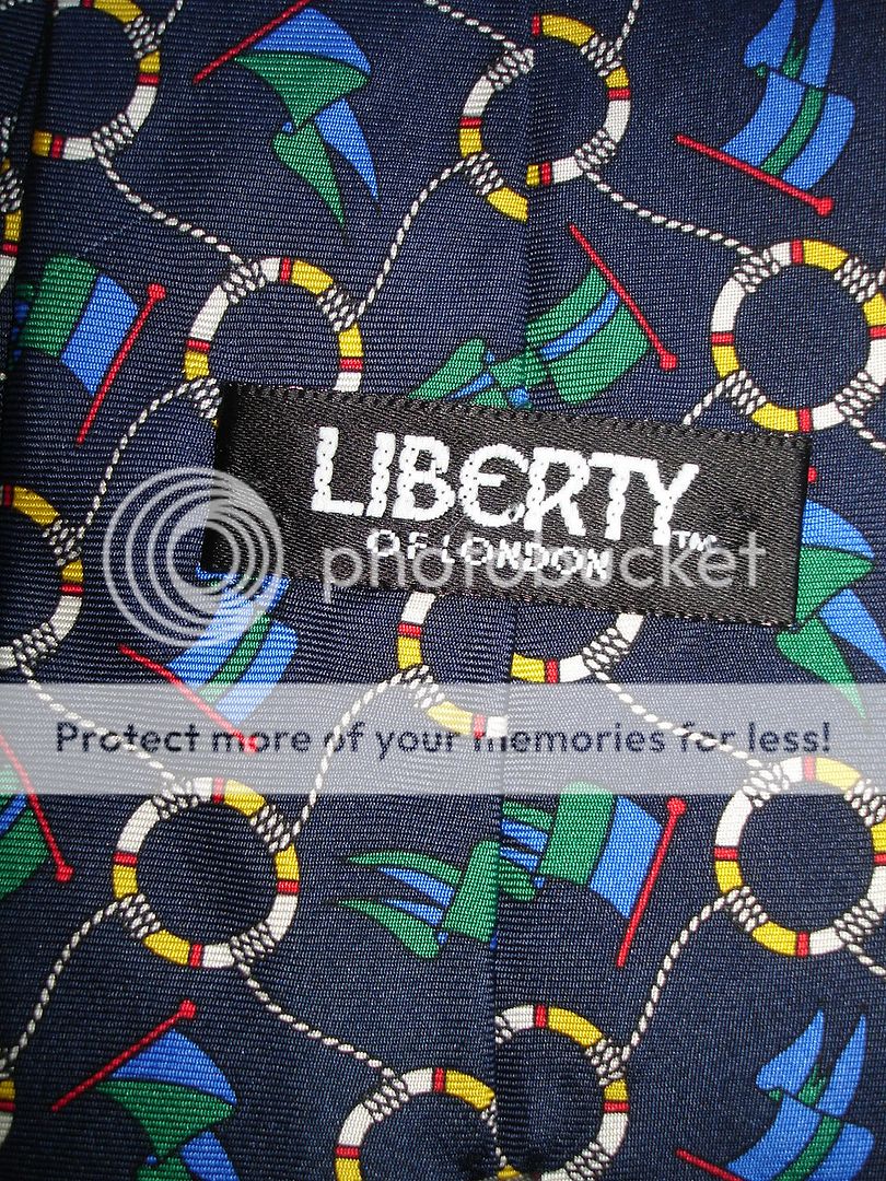 LIBERTY OF LONDON NAUTICAL ROPES FLAGS NAVY BLUE SILK TIE 56 USA 