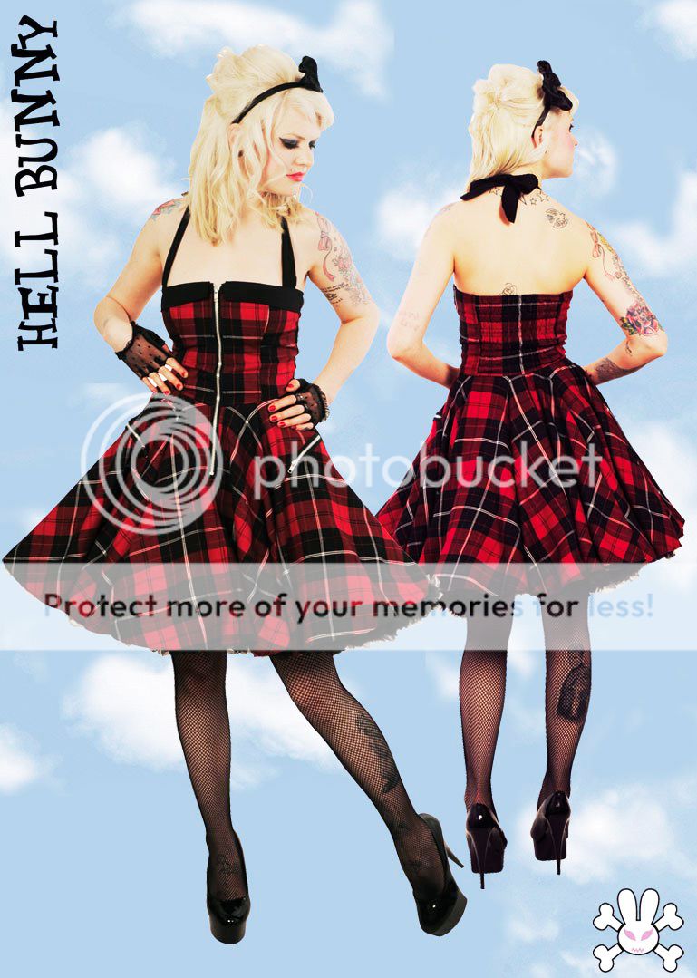 HELL BUNNY New 2011 ~ZiPPeR~ Red Tartan Punk Dress 6 16  