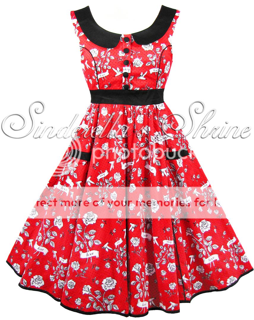 Hell Bunny Red Evita Love Bird 50s Rock Roll Prom Party Dress XS XL 6