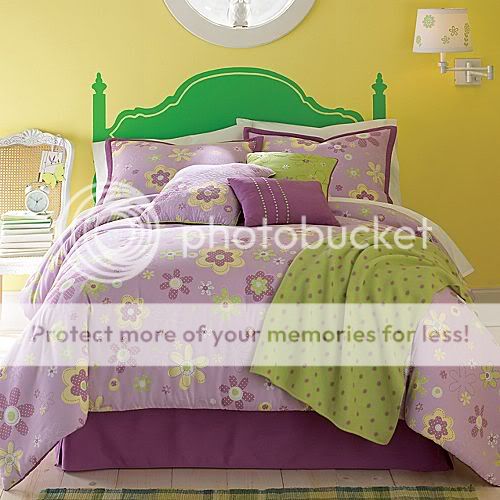 New WHIMSICAL FLOWERS Purple Green Yellow FULL/QUEEN 7p Comforter 