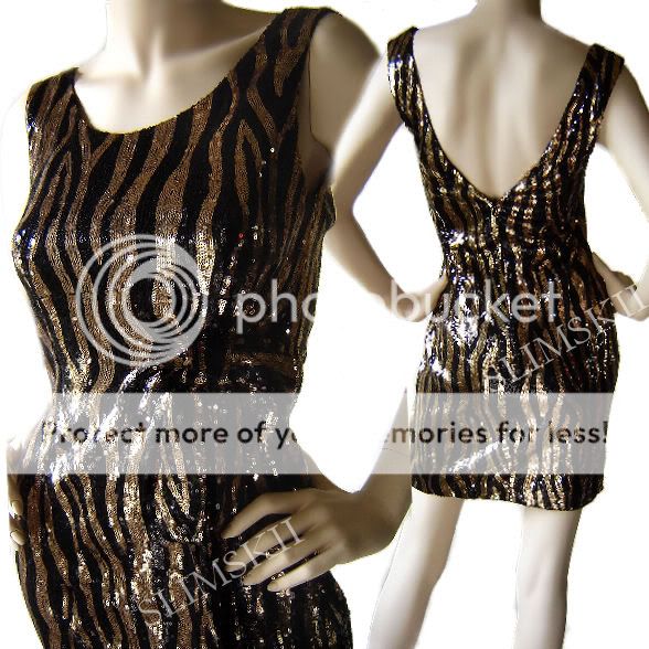 ARYN K Black Gold Sequined Metallic Sheath Tank Dress M  