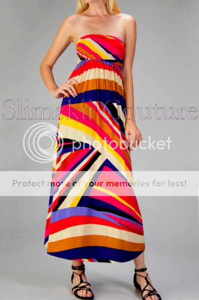   Geometric Print Colorblock Strapless Tube Maxi Long Dress 4/6 New