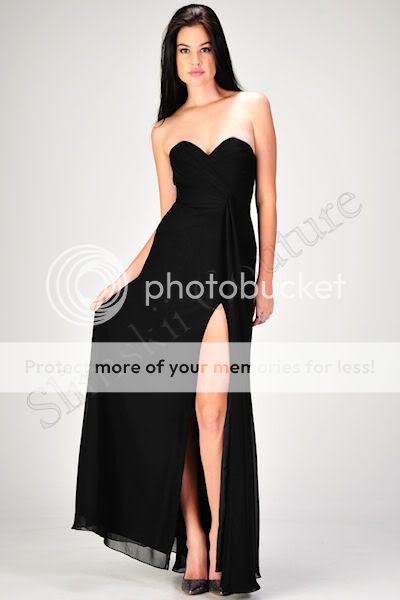 Nw FAVIANA 6428 BLACK Angelina Jolie High Slit Gown Sweetheart 