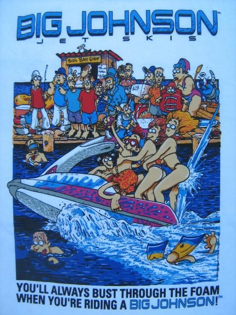 VTG NWT Big Johnson Jet Skis 1994 cartoon sex humor t shirt L 90s surf ...