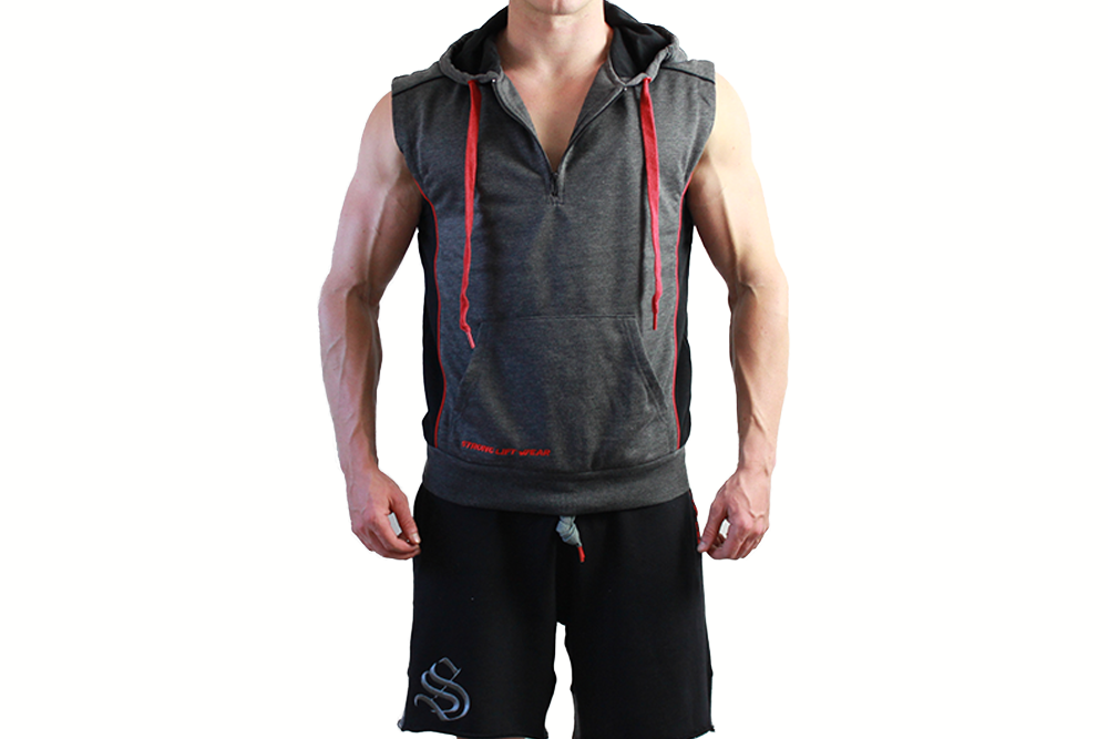 STRONG LIFT WEAR - Mens Ember Sleeveless Hoodie top casual gym workout ...