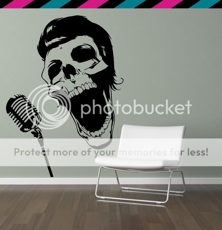 Dead Elvis Rockabilly skeleton mic Skull Wall decal  