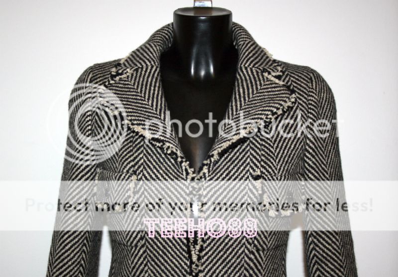 CHANEL Black White Wool Tweed Fantasy Jacket Blazer Skirt Suit FR38 