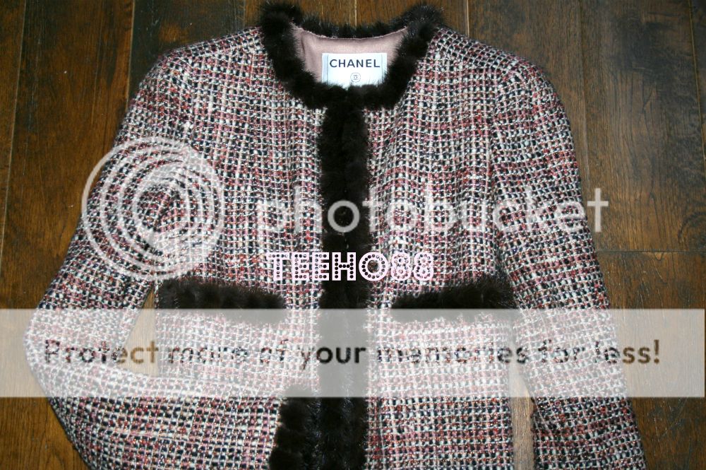 Authentic CHANEL Mink Fur Tweet Fantasy Coat Jacket Size UK 8 10 US4 6 