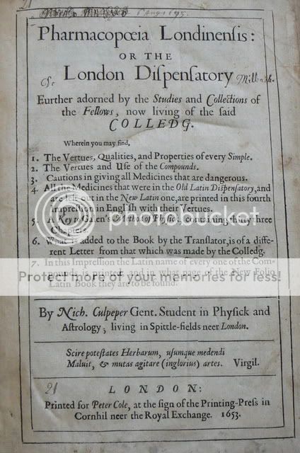 Culpeper Nicholas Pharmacopoeia LONDINENSIS 1653