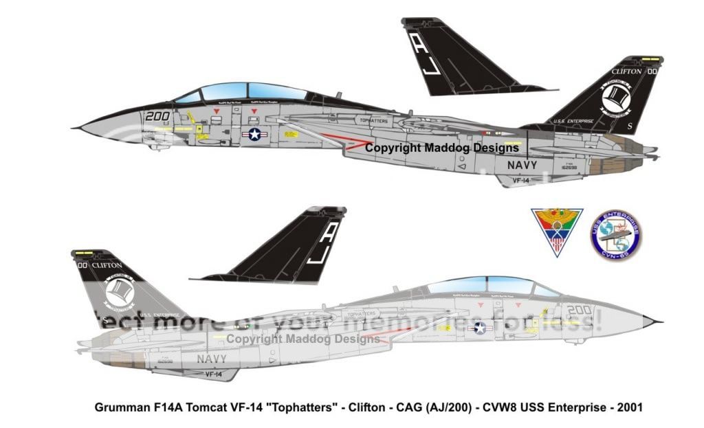 F&V: Grumman F-14 Tomcat VF14-Tophatters-CAG-Clifton-Enterprise-2001