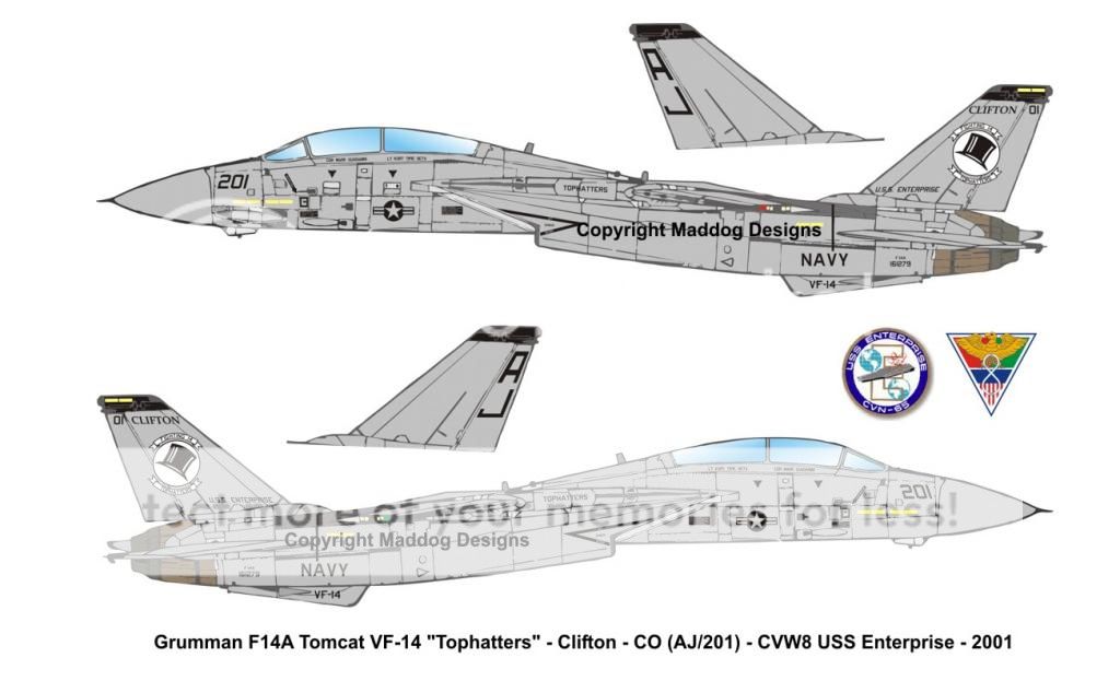 F&V: Grumman F-14 Tomcat VF14-Tophatters-CO201-Clifton-Enterprise-2001