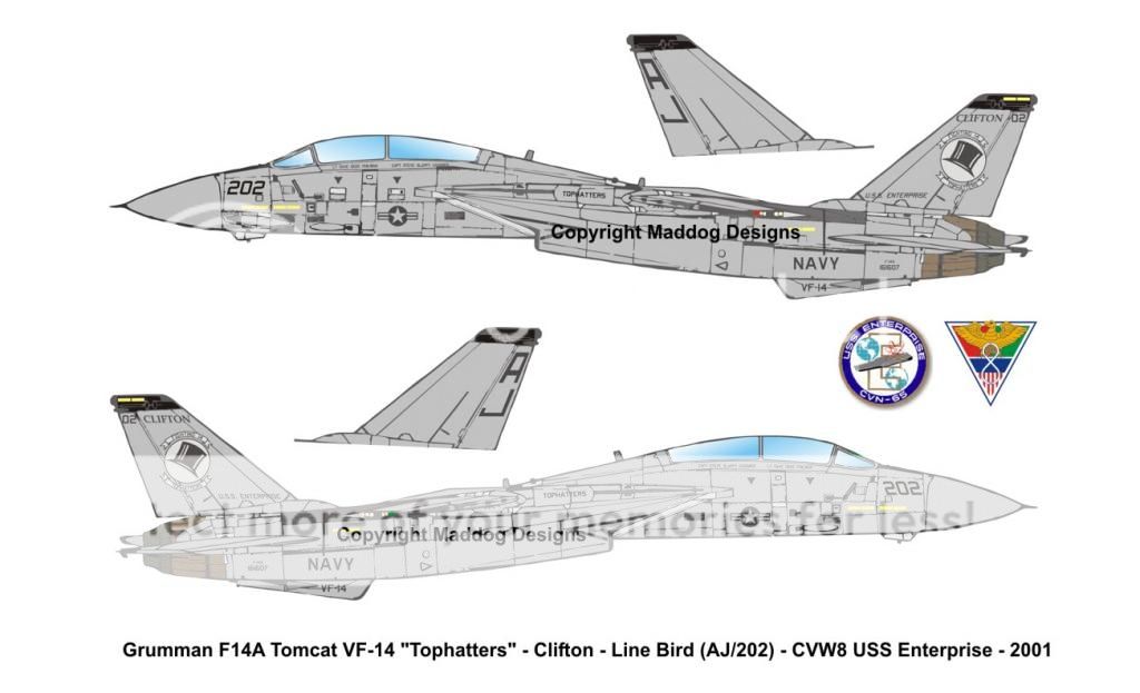 F&V: Grumman F-14 Tomcat VF14-Tophatters-LineBird202-Clifton-Enterprise-2001