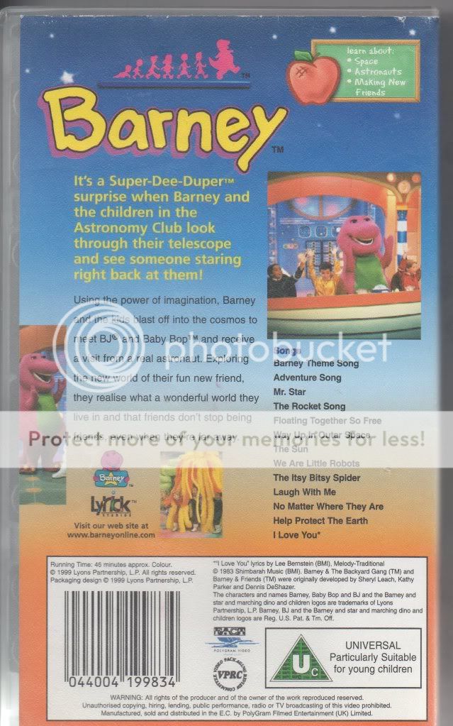Barney In Outer Space VHS PAL Video  