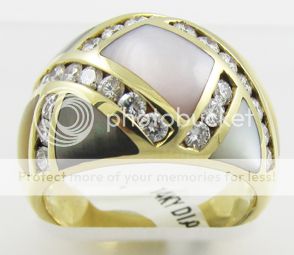 Asch Grossbardt 14k Gold Diamond Multi Color Inlaid Gemstone MOP Ring 