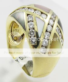 Asch Grossbardt 14k Gold Diamond Multi Color Inlaid Gemstone MOP Ring 