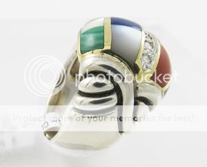 Asch Grossbardt SS 18K Gold Diamond Multi Color Inlaid Gemstone Ring 