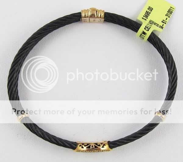 Charriol Celtic Noir Diamond Bangle Bracelet 18K Gold Black Cable New 