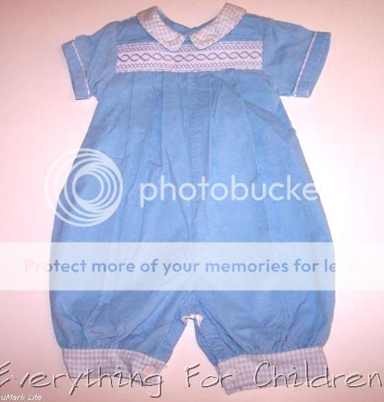 Boys BEAUX ET BELLES boutique romper 1 12 18 24 outfit blue smocked 