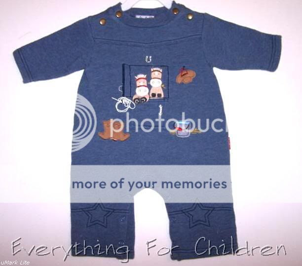   romper 3M boutique cowboy horse farm 0 3 6 blue thick outfit  