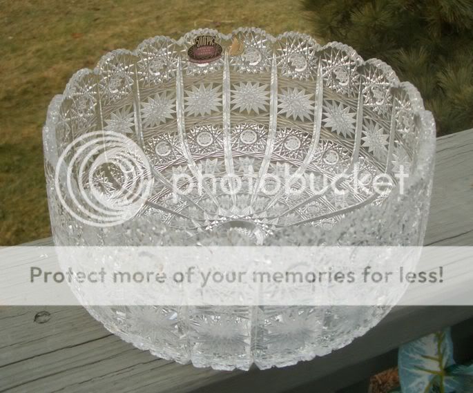 ANTIQUE HAND CUT GLASS CRYSTAL QUEEN LACE SERVING BOWL  