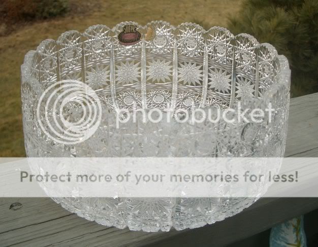 ANTIQUE HAND CUT GLASS CRYSTAL QUEEN LACE SERVING BOWL  