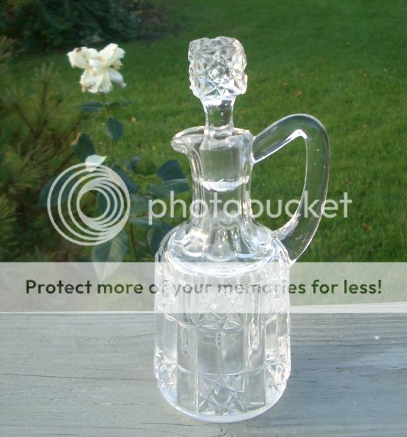 ANTIQUE EAPG GLASS HOBSTAR BLOCK CRUET BOTTLE & STOPPER  