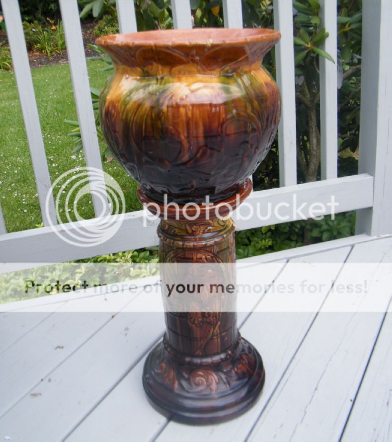 Antique VINTAGE MAJOLICA BROWN GREEN ROSEVILLE JARDINIERE PEDESTAL ...