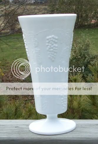 HARVEST MILK GLASS by COLONY GRAPE PANEL VINE VASE  