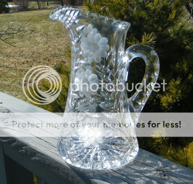 Antique Vintage Cut Glass Flower Crystal Water Pitcher