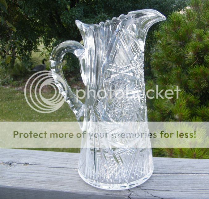 Antique Vintage Crystal Cut Glass Hobstar Water Pitcher
