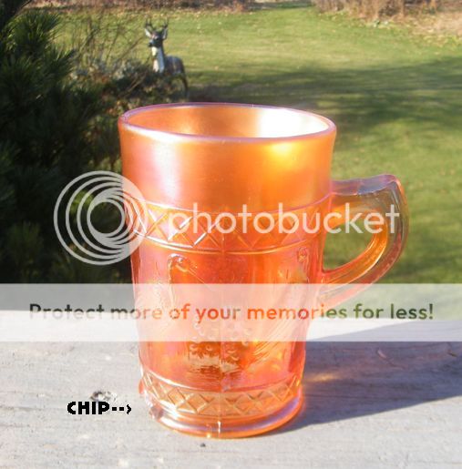 Old Marigold Carnival Glass Dugan Stork Rushes Cup Mug