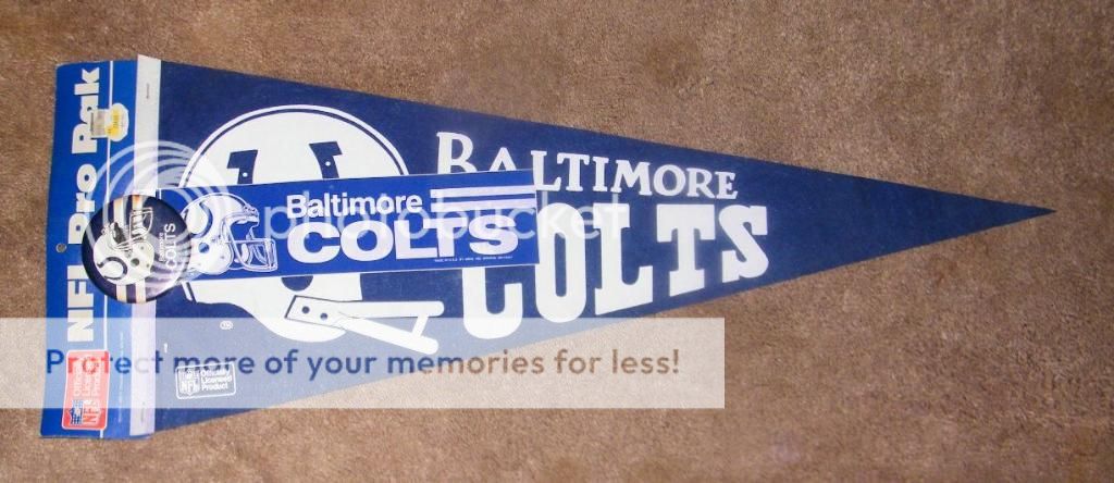 VINTAGE Late 1960 Baltimore Colts Pennant Pin Button & Bumper Sticker 