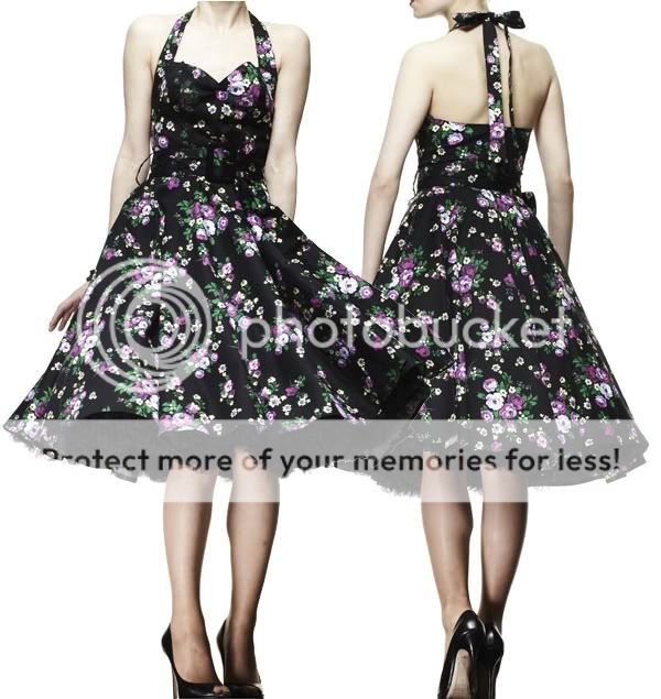 Hell Bunny Pinup 50s Black Floral May Day Swing Dress Rockabilly Sz 6 