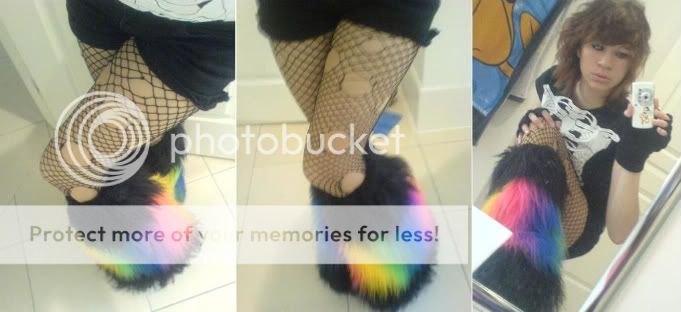 3Tone Furry Leg Warmers Rainbow Black Cyber Rave Goth  