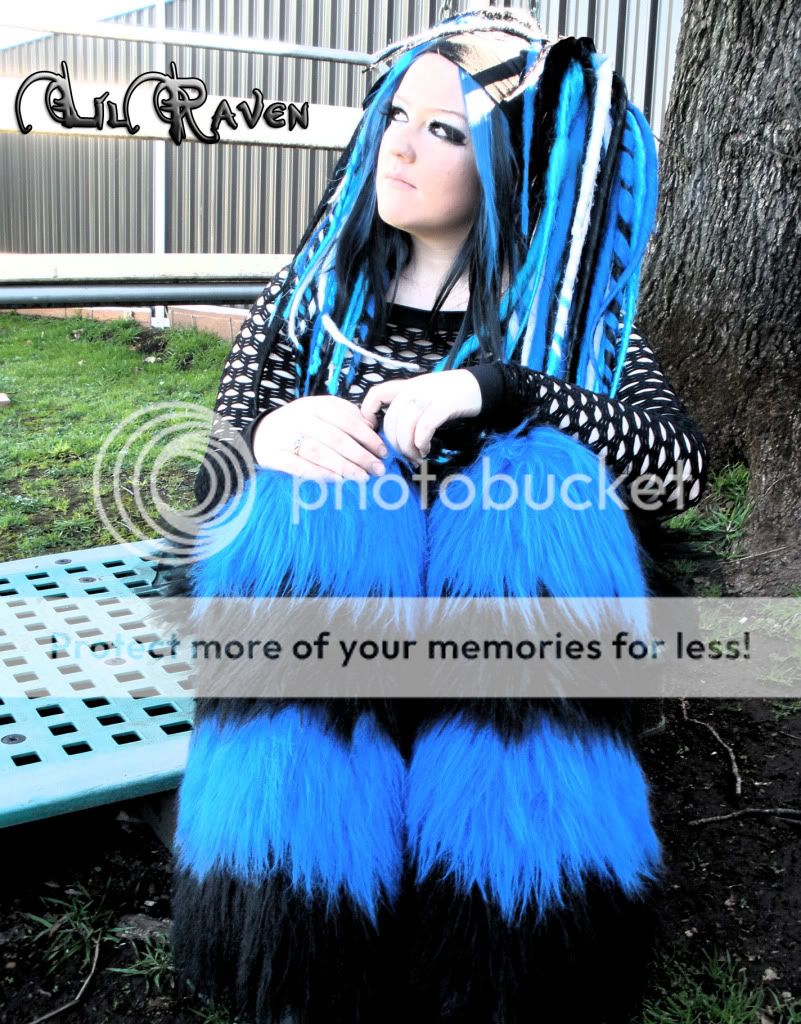 Furry Fluffy Leg Warmers Blue Black RAVE Goth Cyber  