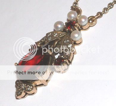 Antique style 9Carat Gold Garnet Diamond Pearl necklace  