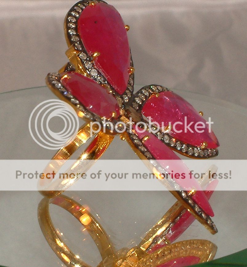 HUGE FABULOUS 18 CARAT GOLD RUBY DIAMOND MOVING BUTTERFLY RING 