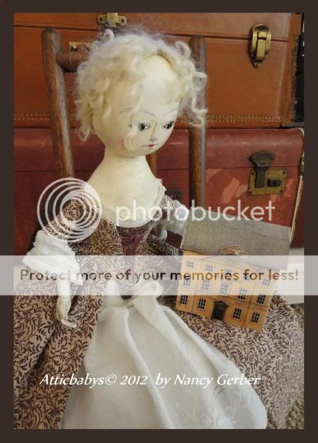 Queen Anne Primitive Folk Art Cloth Doll by Atticbabys© w Paper Dollhouse OOAK